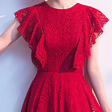 Load image into Gallery viewer, Evening Dress Ruffles Short Sleeves O Neck Simple Tea Length A Line