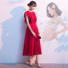 Load image into Gallery viewer, Evening Dress Ruffles Short Sleeves O Neck Simple Tea Length A Line