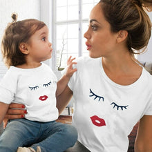 Load image into Gallery viewer, Eye Lashes Red Lips Print Women and Kids T shirt Funny Family Matching