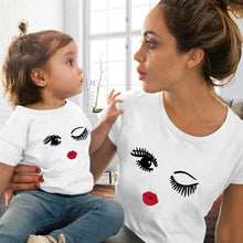 Load image into Gallery viewer, Eye Lashes Red Lips Print Women and Kids T shirt Funny Family Matching
