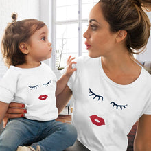 Load image into Gallery viewer, Eye Lashes Red Lips Print Women and Kids T shirt Funny Family Matching