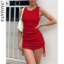 Load image into Gallery viewer, Cotton Ruched Drawstring Sexy Party Dress Women Sleeveless - Sophornlilly