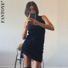 Load image into Gallery viewer, Cotton Ruched Drawstring Sexy Party Dress Women Sleeveless - Sophornlilly