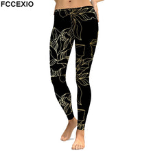 Load image into Gallery viewer, Black Leggings Glod Flower Print Women Leggins Fashion Mandala