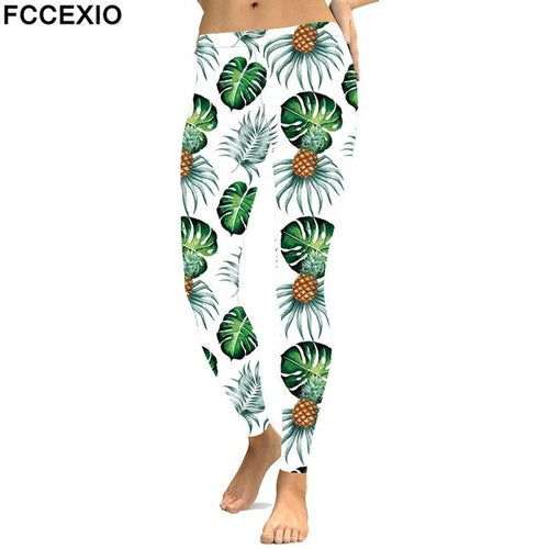 Classic Jungle Print Women Leggings Casual Leaves Printed