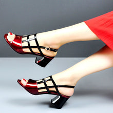 Load image into Gallery viewer, Peep Toe Sandals, square Mid Heels