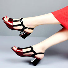 Load image into Gallery viewer, Peep Toe Sandals, square Mid Heels