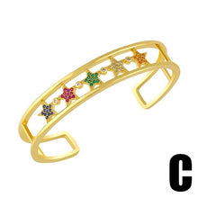 Load image into Gallery viewer, Gold Fatima Hand Evil Eye Cuff Open Bangles For Women Multicolor - Sophornlilly