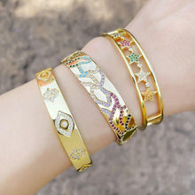Load image into Gallery viewer, Gold Fatima Hand Evil Eye Cuff Open Bangles For Women Multicolor - Sophornlilly