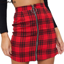 Load image into Gallery viewer, FREE OSTRICH Skirt Womens Girls Sexy Party Plaid Zipper Wooden Ear