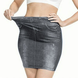 Fake Jeans Midi Pencil Skirt Women Fashion Elastic High Waist