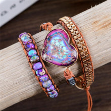 Load image into Gallery viewer, Fancy Leather Wrap Bracelets W/ Mix Stone 3 Strands Bracelet Women - Sophornlilly