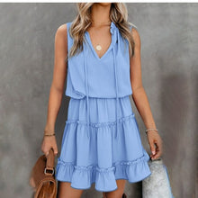 Load image into Gallery viewer, Fashion Boho Dress Casual Black V neck Sleeveless Ruffles