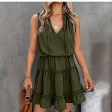 Load image into Gallery viewer, Fashion Boho Dress Casual Black V neck Sleeveless Ruffles