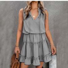 Load image into Gallery viewer, Fashion Boho Dress Casual Black V neck Sleeveless Ruffles