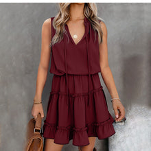 Load image into Gallery viewer, Fashion Boho Dress Casual Black V neck Sleeveless Ruffles