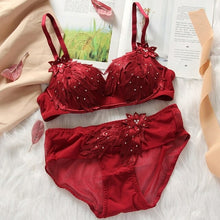 Load image into Gallery viewer, Fashion Brand Underwear Set Sexy Lace Embroidery Wing Push Up Bra Set