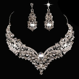 Fashion Bridal Rhinestone Necklace Earrings Jewelry Set Crystal Collar