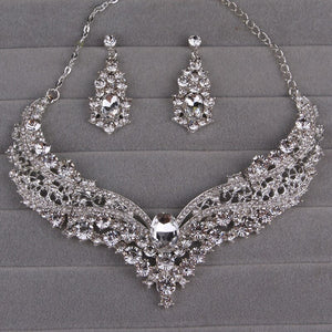 Fashion Bridal Rhinestone Necklace Earrings Jewelry Set Crystal Collar