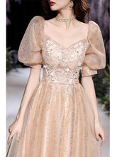 Load image into Gallery viewer, Fashion Champagne Appliques Sweetheart Collar Puff Sleeve Evening