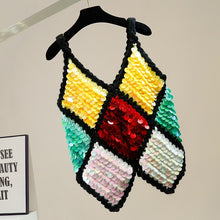 Load image into Gallery viewer, Fashion Colorful Sequins V neck Sexy Knitted tank top women