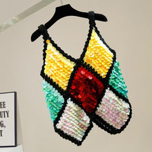 Load image into Gallery viewer, Fashion Colorful Sequins V neck Sexy Knitted tank top women