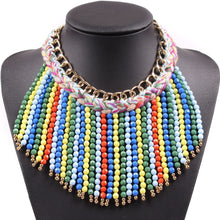 Load image into Gallery viewer, Fashion Cotton String Braided Gold Chain Colorful Bead Tassel Chunky