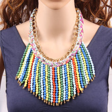 Load image into Gallery viewer, Fashion Cotton String Braided Gold Chain Colorful Bead Tassel Chunky