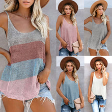 Load image into Gallery viewer, Fashion Crochet Color Block Loose Knitted Cami V neck Tank Tops
