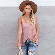Load image into Gallery viewer, Fashion Crochet Color Block Loose Knitted Cami V neck Tank Tops