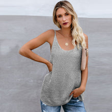 Load image into Gallery viewer, Fashion Crochet Color Block Loose Knitted Cami V neck Tank Tops