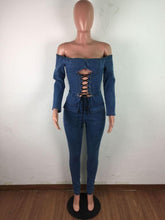 Load image into Gallery viewer, Fashion Denim Jumpsuit Women Sexy Off Shoulder Bodycon Rompers Long - Sophornlilly