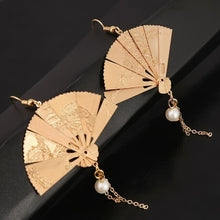 Load image into Gallery viewer, Fashion Earrings Gold Fan Imitation Pearl Japanese Style Accessories