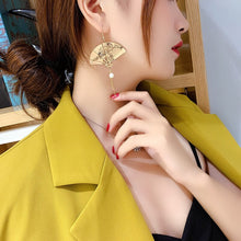 Load image into Gallery viewer, Fashion Earrings Gold Fan Imitation Pearl Japanese Style Accessories