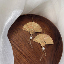 Load image into Gallery viewer, Fashion Earrings Gold Fan Imitation Pearl Japanese Style Accessories