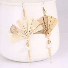 Load image into Gallery viewer, Fashion Earrings Gold Fan Imitation Pearl Japanese Style Accessories