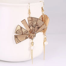 Load image into Gallery viewer, Fashion Earrings Gold Fan Imitation Pearl Japanese Style Accessories