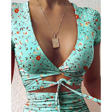 Load image into Gallery viewer, Fashion Floral Print Mini Dress Women Tie Up Wrap Summer Ruffles - Sophornlilly