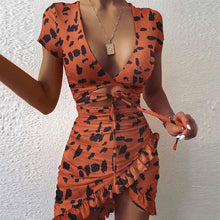 Load image into Gallery viewer, Fashion Floral Print Mini Dress Women Tie Up Wrap Summer Ruffles - Sophornlilly