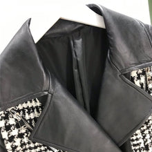 Load image into Gallery viewer, Fashion Genuine Leather Motorcycle Jacket Women Patchwork Tweed Short