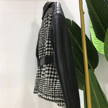 Load image into Gallery viewer, Fashion Genuine Leather Motorcycle Jacket Women Patchwork Tweed Short
