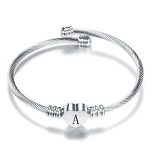Load image into Gallery viewer, Fashion Heart Charm Bangle With Initial Alphabet Letter Engrave High