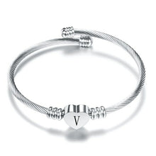 Load image into Gallery viewer, Fashion Heart Charm Bangle With Initial Alphabet Letter Engrave High