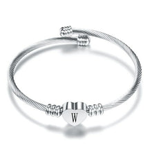 Load image into Gallery viewer, Fashion Heart Charm Bangle With Initial Alphabet Letter Engrave High