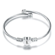 Load image into Gallery viewer, Fashion Heart Charm Bangle With Initial Alphabet Letter Engrave High