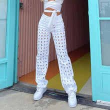 Load image into Gallery viewer, Fashion Hollow Out White Jeans High Waisted Straight Lattice