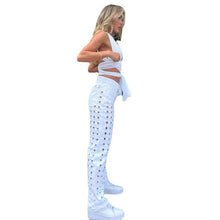 Load image into Gallery viewer, Fashion Hollow Out White Jeans High Waisted Straight Lattice