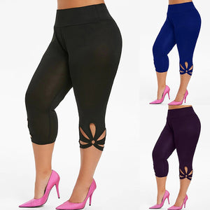 Fashion Leggings Women Plus Size Solid Hollow Elastic Waist Casual