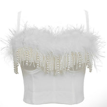 Load image into Gallery viewer, Fashion Luxury Feather Pearls Tassel Women Tops Black White Jazz Hip