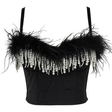 Load image into Gallery viewer, Fashion Luxury Feather Pearls Tassel Women Tops Black White Jazz Hip